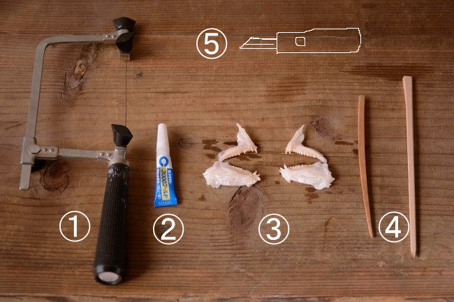 鯛牙を作る道具と材料