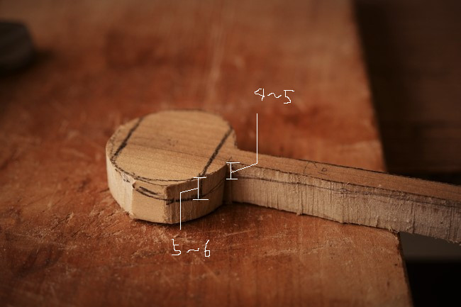 木製のスプーンに鉛筆で線を引く